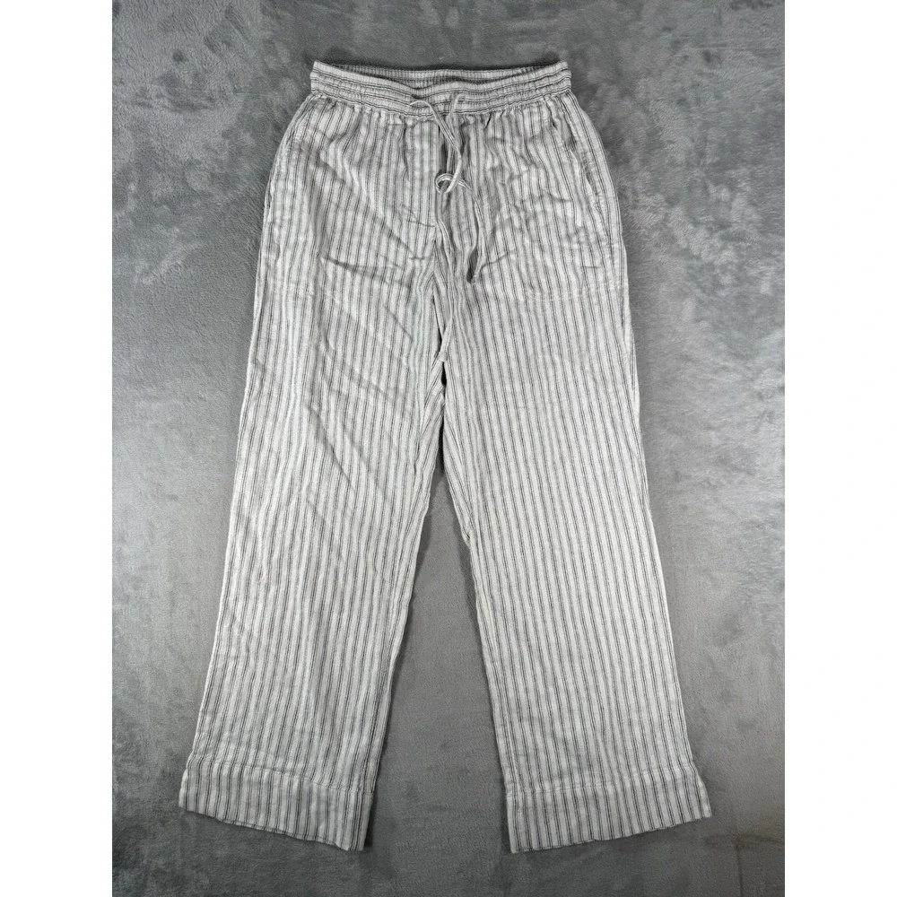Banana Republic Pants Womens XS White Striped Linen Blend Straight High Rise NWT
